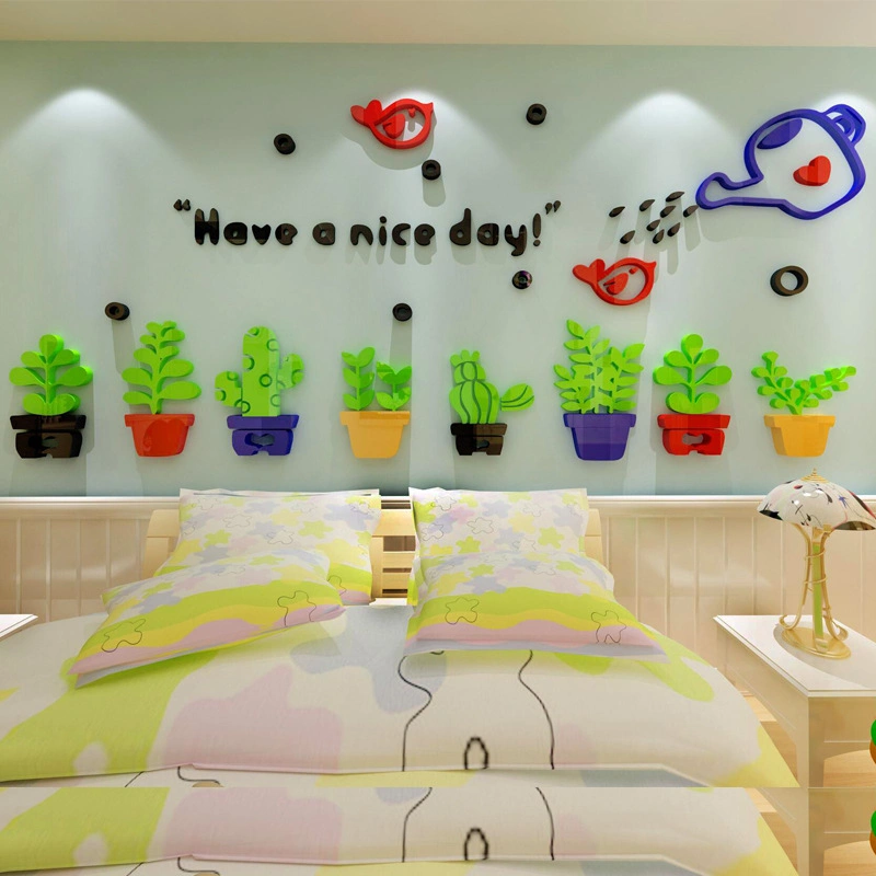 Acrylic Adhesive 3D Colorful Potted Plant DIY Home Wall Decal Stickers